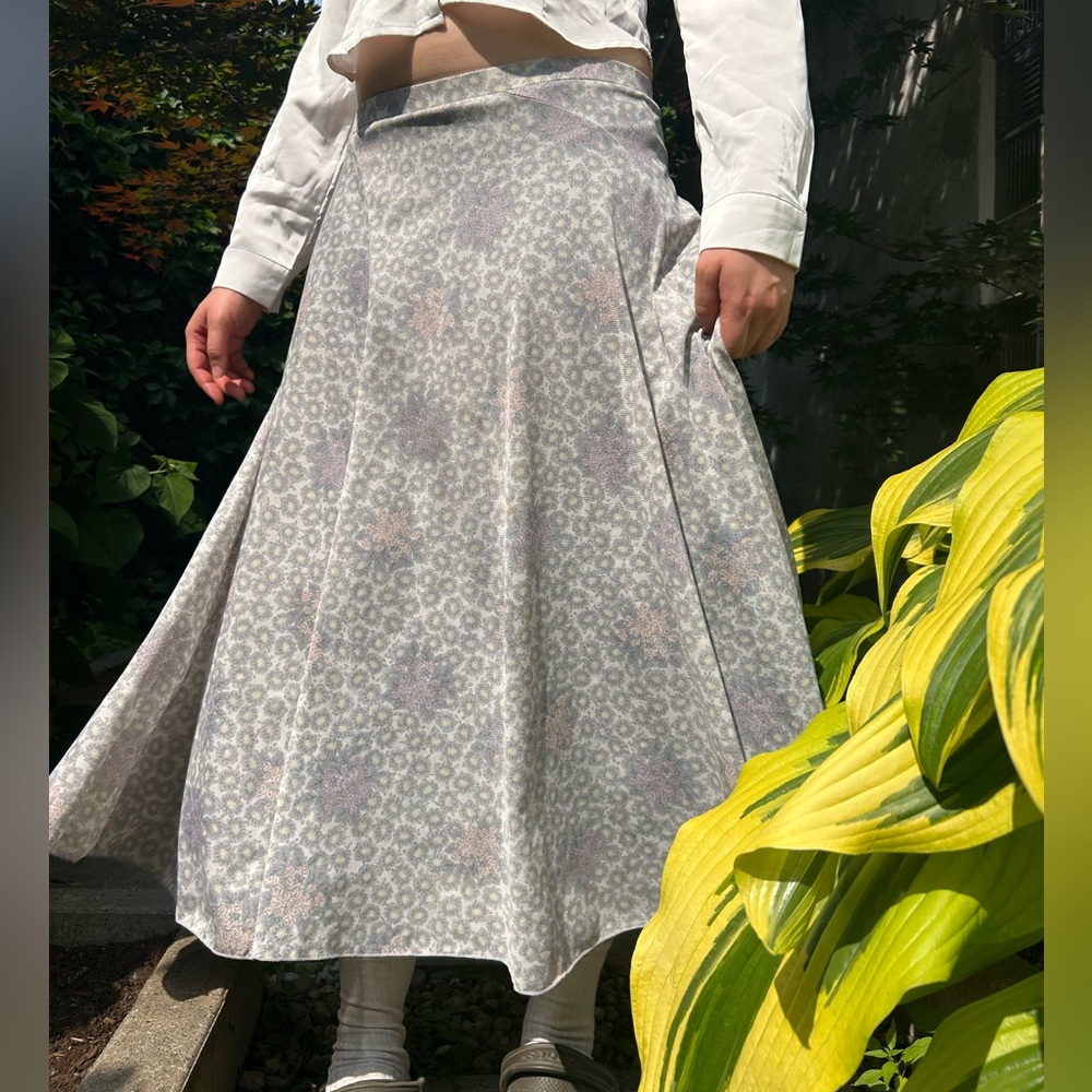 Anne Klein Lavender and Light Gray Floral Maxi Skirt